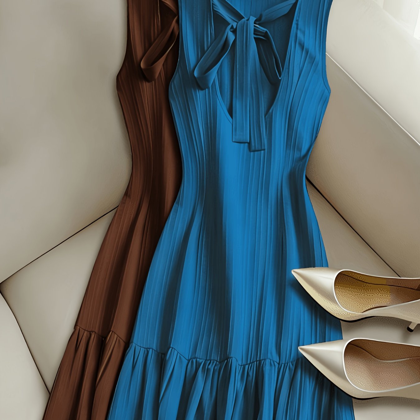 TEMU Elegant Two-piece Dress With A Bow And Flowing Ribbons, Designed To Enhance The Figure