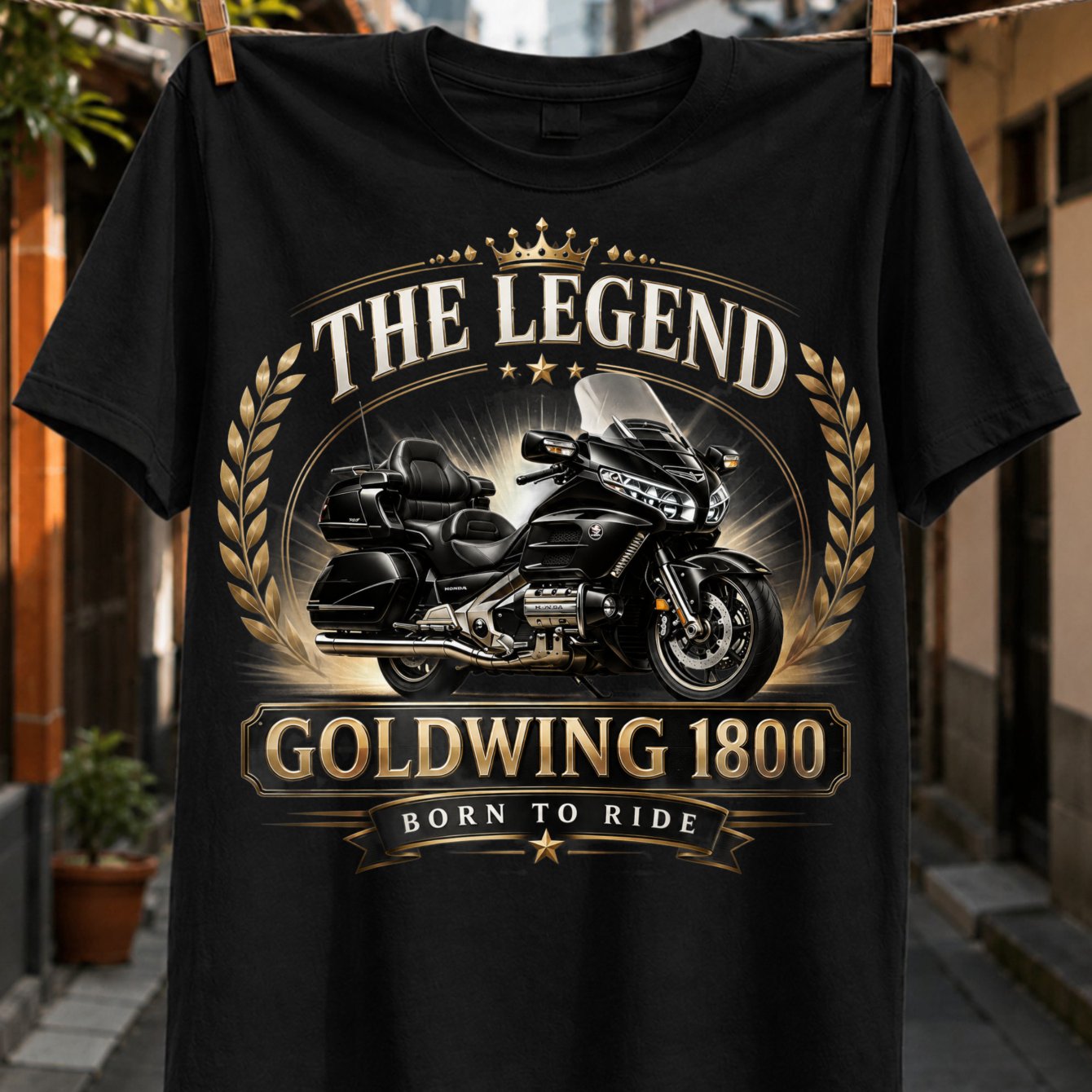 The Legend 1800 Touring Motorcycle With Crown And Statement Design Graphic T-shirt Unisex All T-shirt