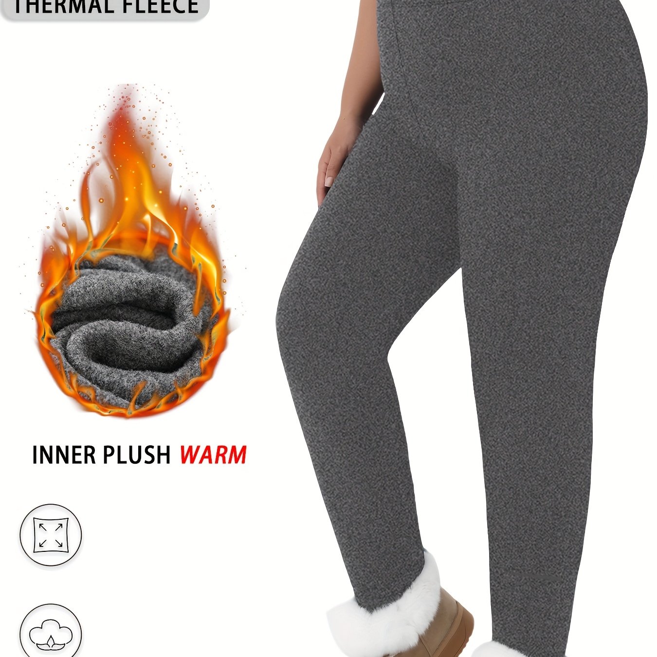 TEMU Plus Size Superweiche Fleece-gefütterte Leggings für Damen, Workout Yoga Laufhose Thermal Warmhose für kalte Winter