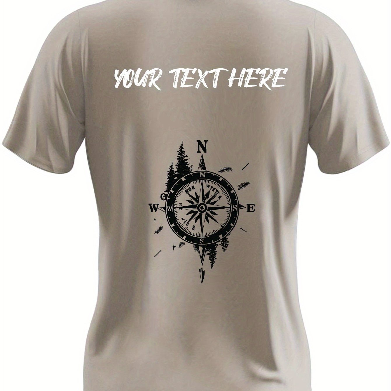 TEMU Customizable Men's T-shirt With Vintage Nautical Design - Add Your Own Text On The Back, Breathable Polyester, Casual Round Neck Tee For Summer