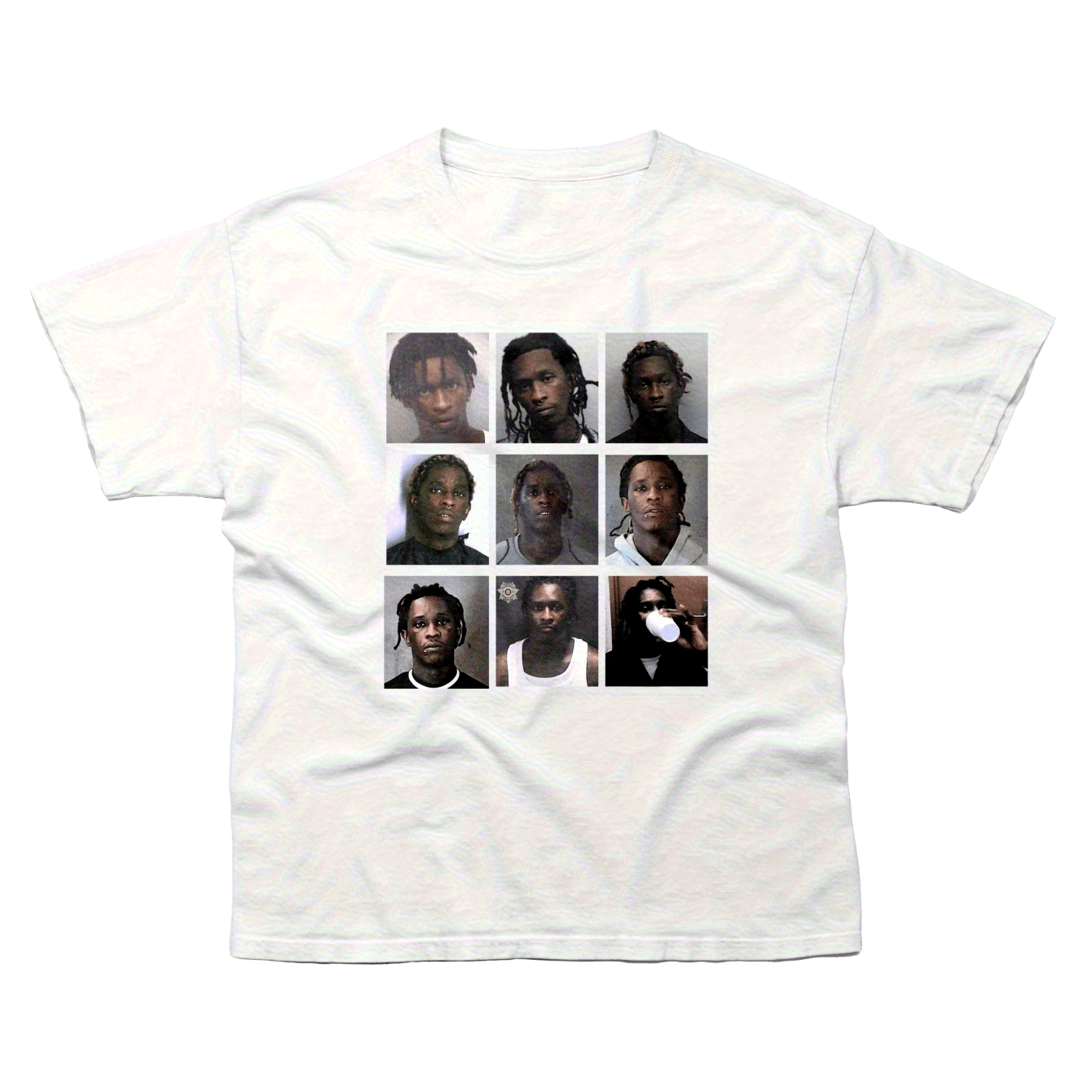 TEMU Men' & Women' White Crewneck T-shirt - Regular Fit Nine-grid Portrait Print With Black & White Faces | Suitable For Casual Streetwear, Daily