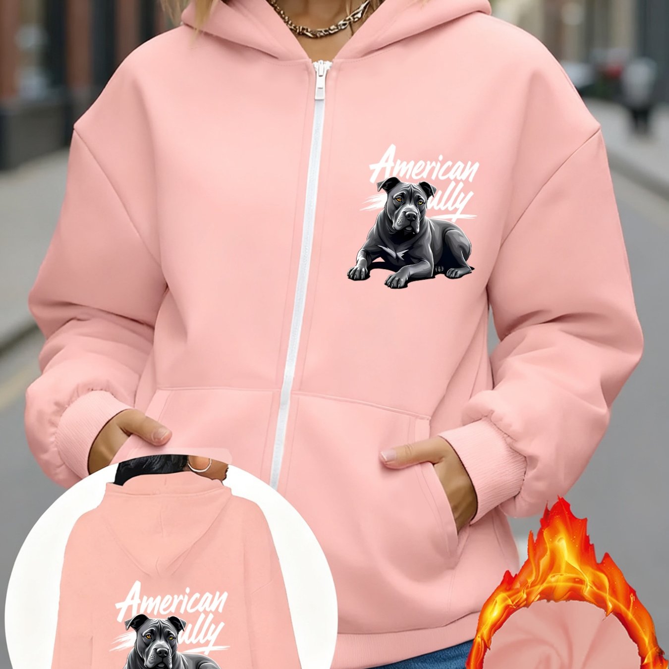 TEMU 1pc Fashionable Hooded Zip-up Sweatshirt With Dog Graphic Print, Simple And Elegant Design, Suitable For Daily Casual Wear, Women's Sportswear,