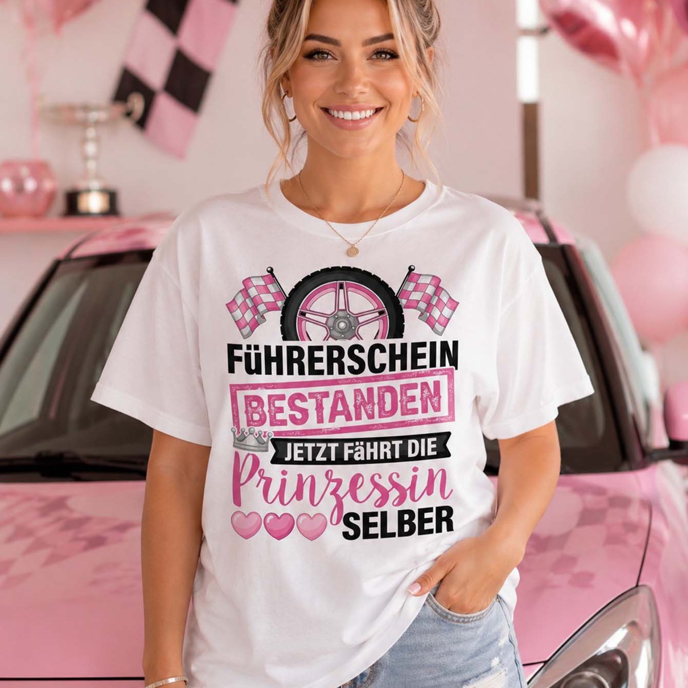 Image of Princess Drives Graphic White Casual Gift Short Sleeve Season Celebration