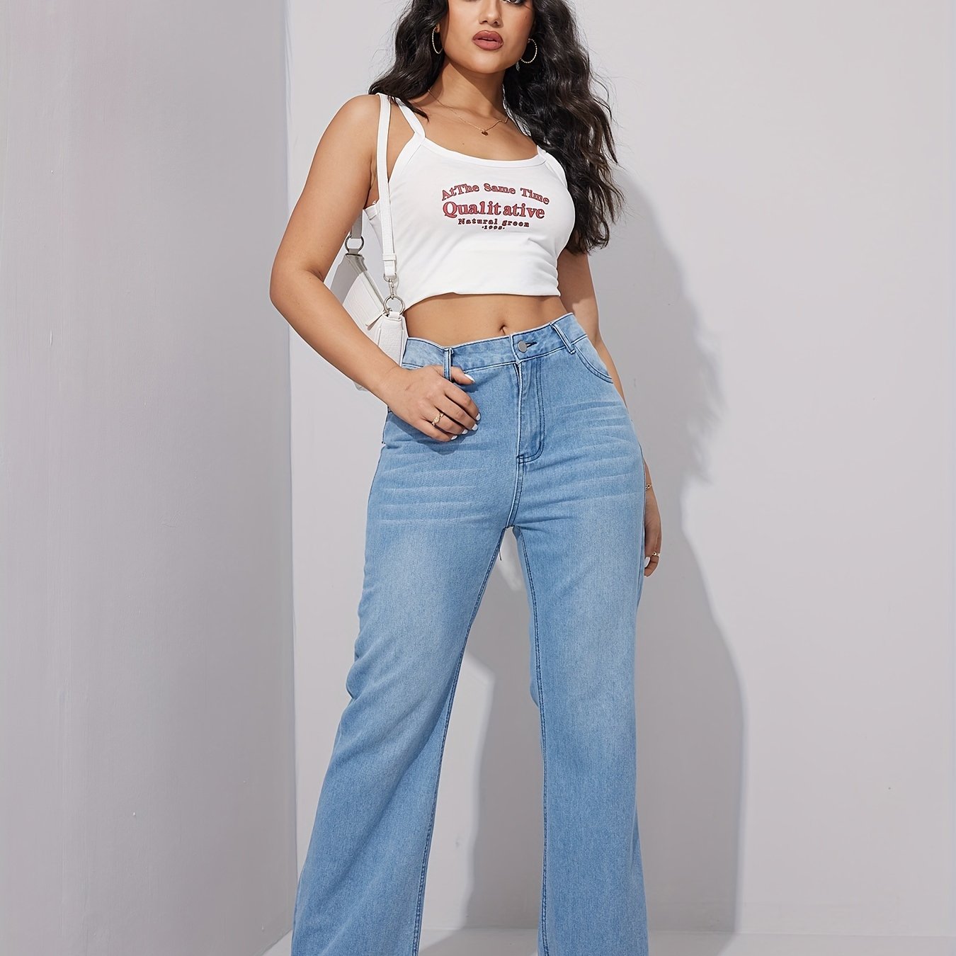 Whiskering High Wide Leg Jeans Casual Washed Slash - Temu Canada