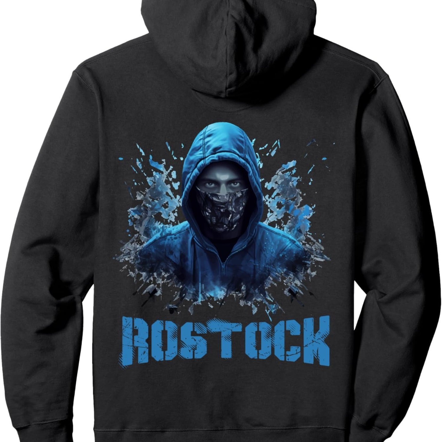 Men's Pullover Hoodie - Black With Blue Graphic, Non-stretch Fabric, Regular Fit Casual Streetwear For Everyday & - Ideal Gift For Boys Fans, Fan Merchandise, Sporty Design, Durable Construction