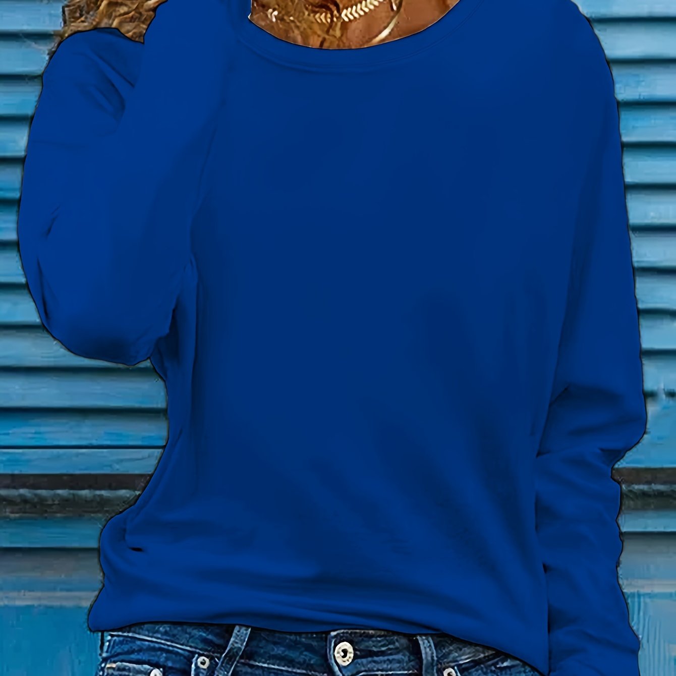 TEMU Solid Color T-shirt, Long Sleeve Crew Neck Casual Top For Spring & Fall, Women's Clothing