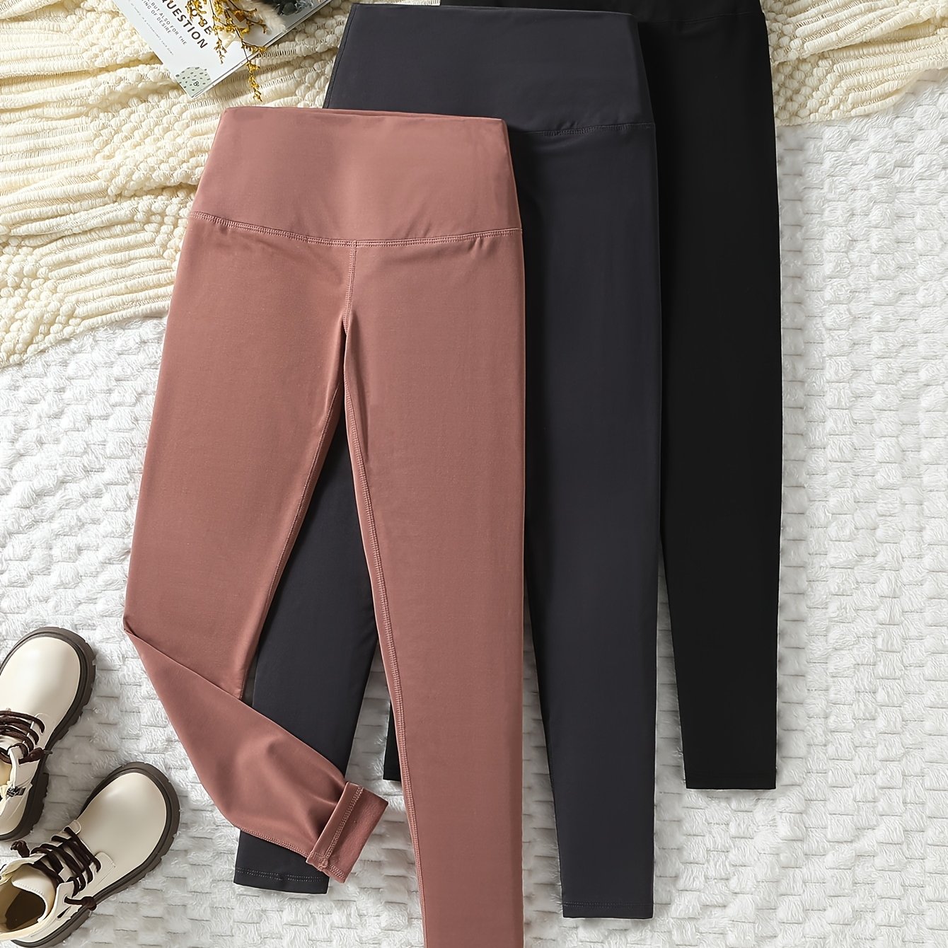 TEMU 3-pc Of Teen ' Leggings, Spring High-waisted Tight-fitting Leggings, Fashionable Casual Sportswear Trousers, Outdoor Running Yoga Pants,