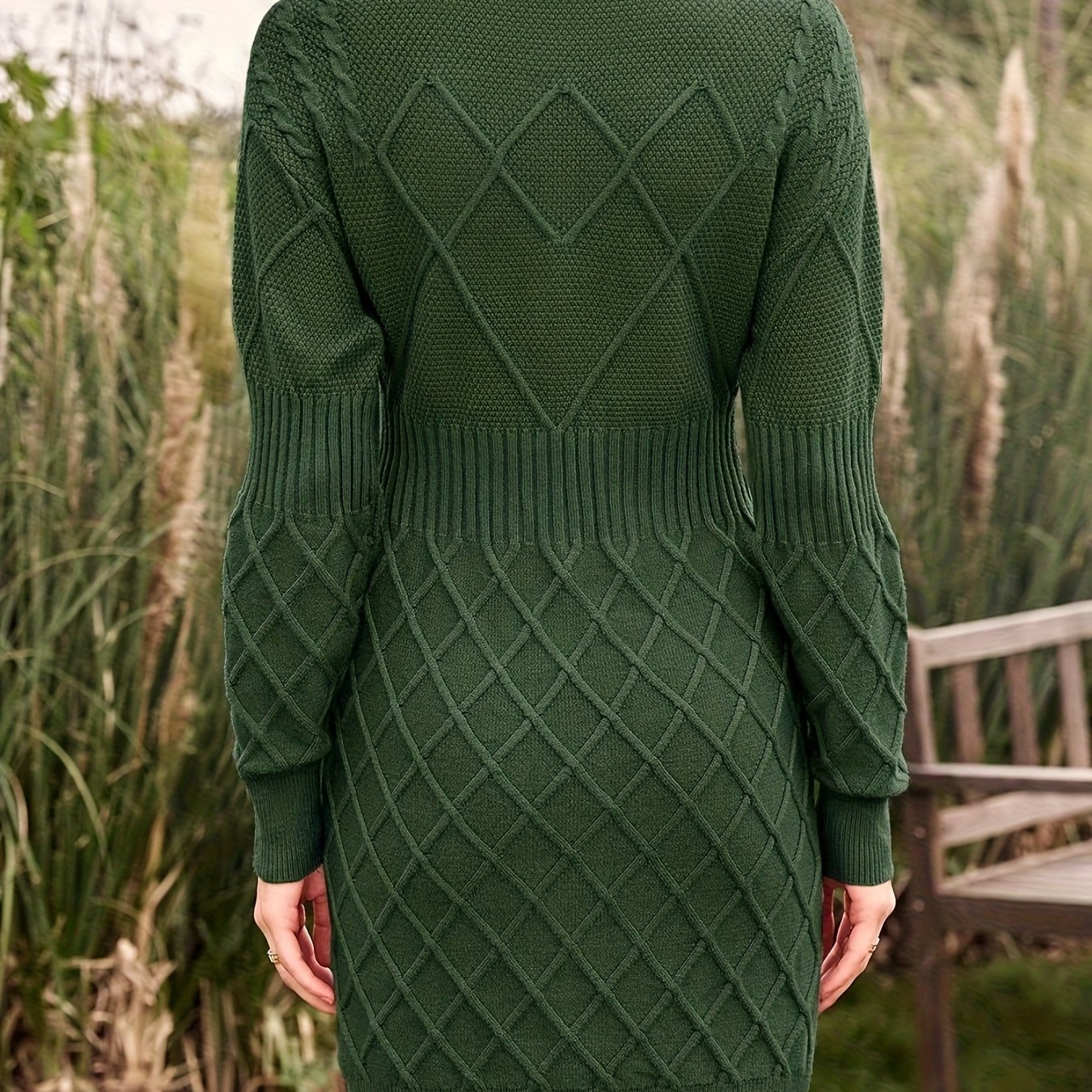 A Stylish Long-sleeve Crewneck Sweater Dress With A Rhinestone Pattern For Women, Designed To And Slim-fitting As A Pullover Dress