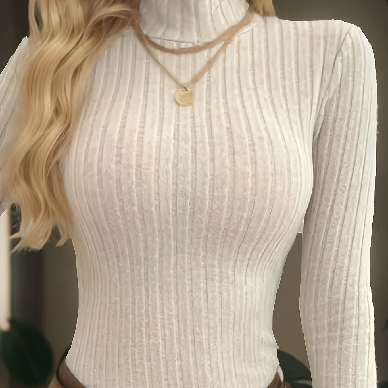 TEMU Women's Fashion High-neck Turtleneck Top, Long Sleeve Shirts For Autumn And Winter