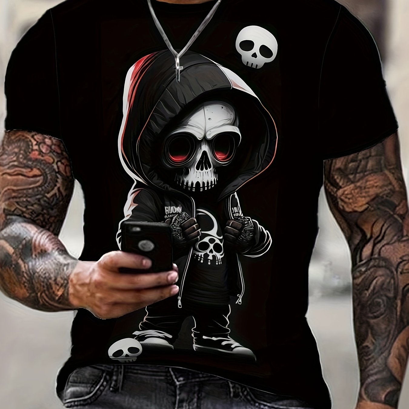 Men's 3d Printed Cute Skull High-definition Pattern T-shirt, Casual Short Sleeve Summer Outdoor Wear, Pullover Top, Middle East