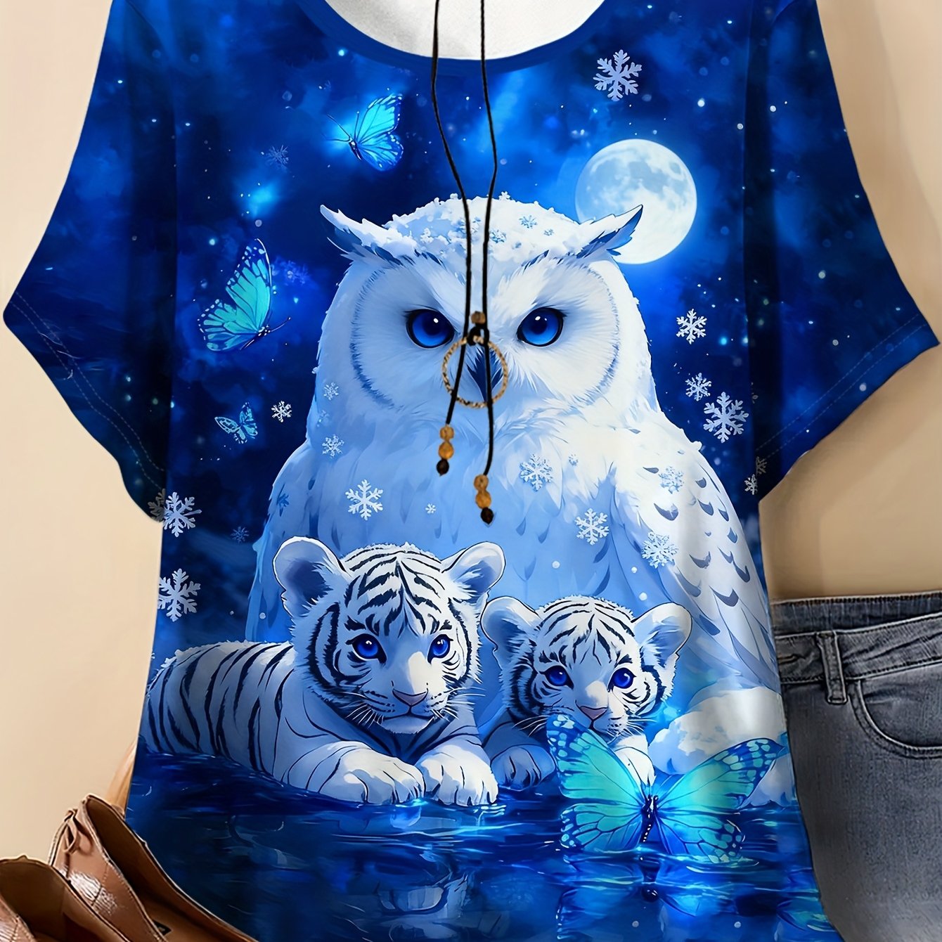 TEMU Plus Size, Plus Size Women's T-shirt Printed, Crew Neck Short Sleeve Summer Top, Casual Outdoor Wear, Casual Elegant Summer Top | Print Top,