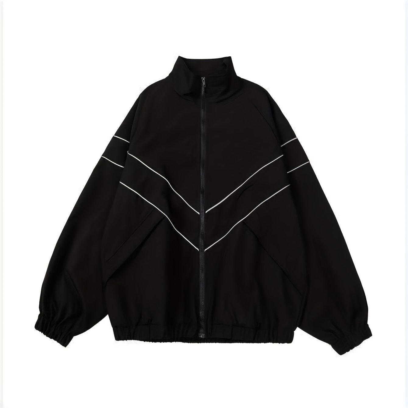 TEMU Plus-size Reflective Stripe Collar Raglan Sleeve Jacket, Plus Size