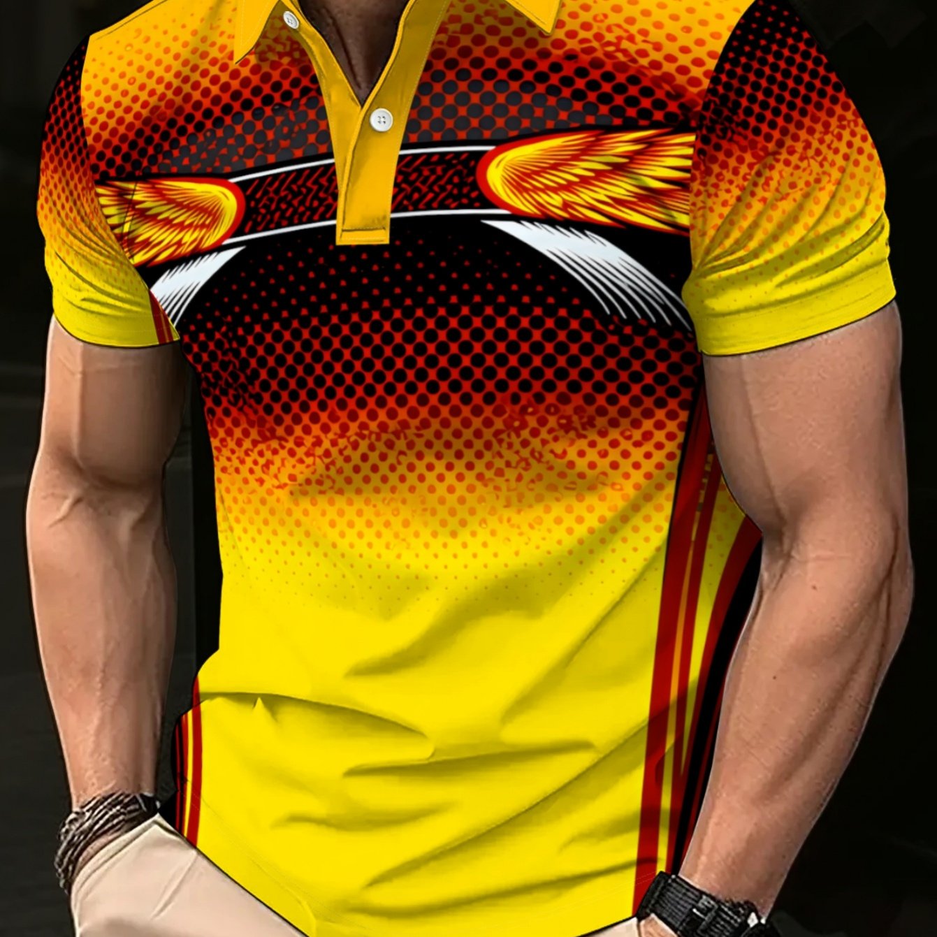 TEMU [printeddesign-not Textured] Plus Size Men's Digital Printed Lapel Short-sleeve Shirt, Skin-friendly And Comfortable. Suitable For Beach