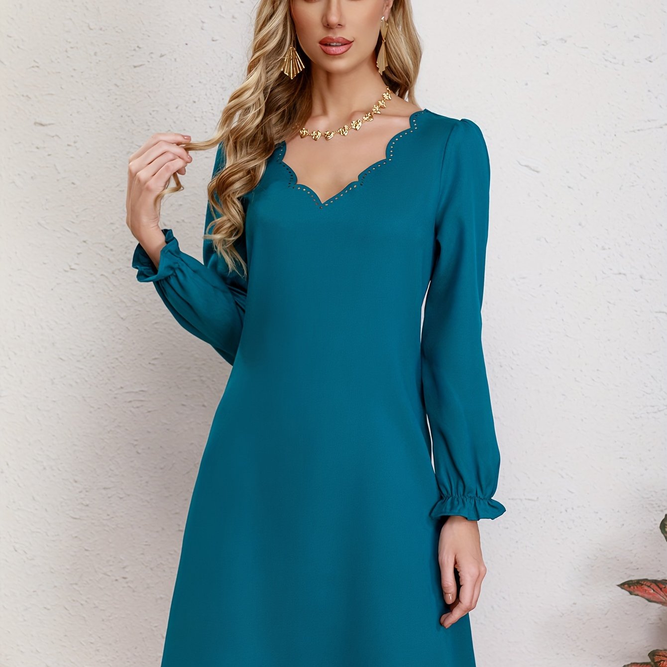 a line solid dress elegant v neck long sleeve dress for spring fall womens clothing