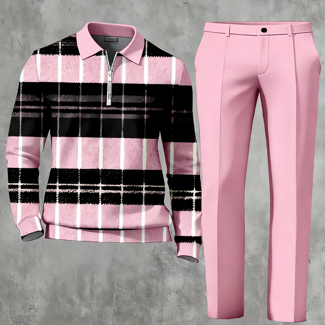 Image of Men's Casual Quarter Zipper Sweater Pants Set 3d Digital Printing 100% Polyester Fiber, Long Sleeve Regular Version 2pcs Set, Knitted Fabric, Spring And Autumn Vacation Street Fashion Wear