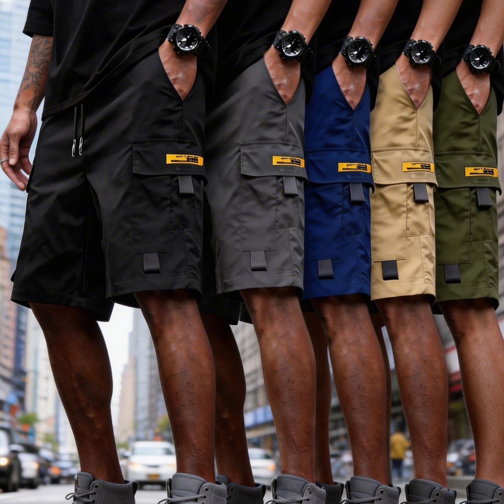 TEMU 5pcs Men's Workwear Shorts, Made Of Non Stretchy Stiff Fabric And Featuring Multiple Pockets For Vintage And Trendy Summer Shorts Combination