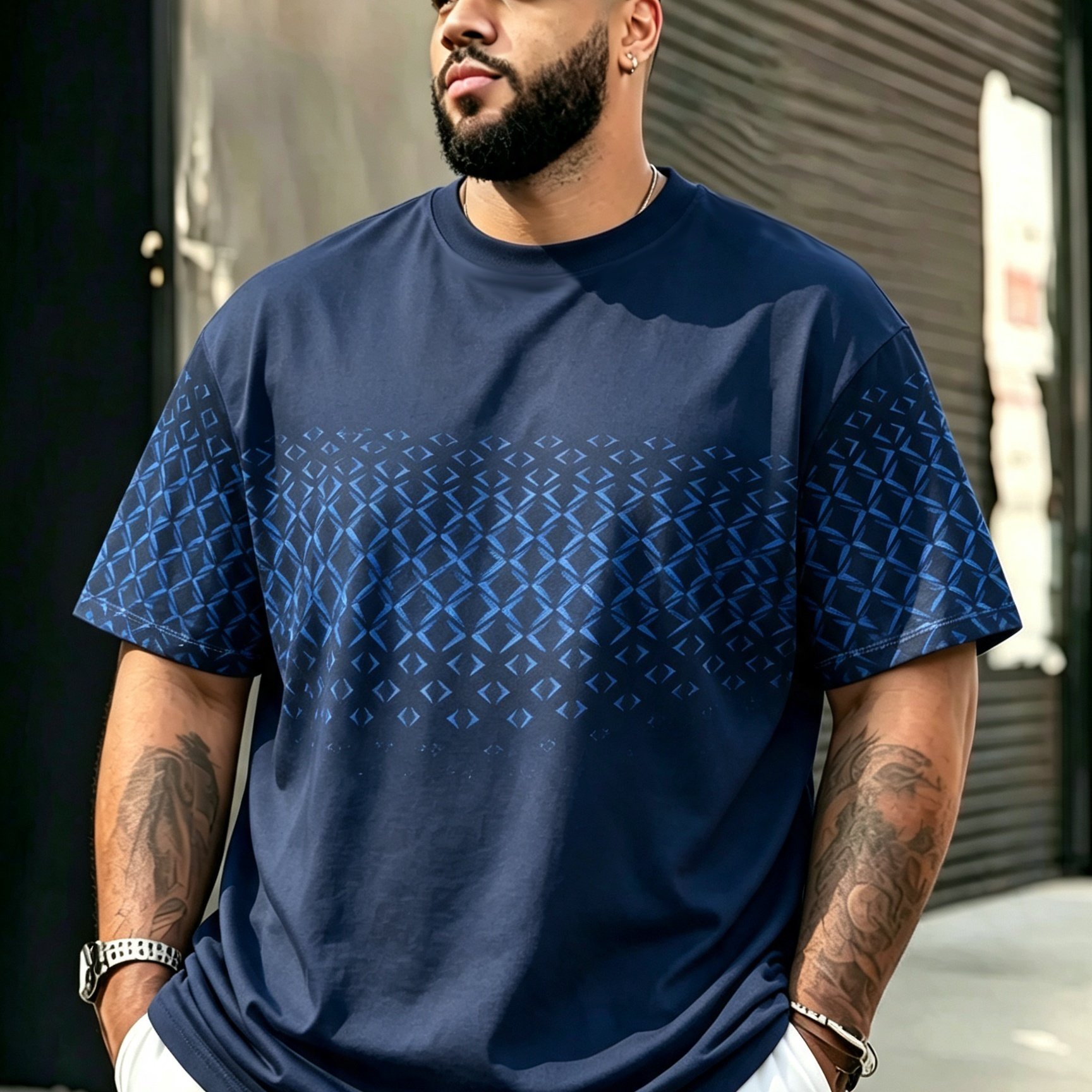 TEMU Men's Plus Size T-shirt, Fashionable Short-sleeve Summer Crew Neck Pullover Top, Graphic Print Apparel, Casual And Comfortable Base Layer,