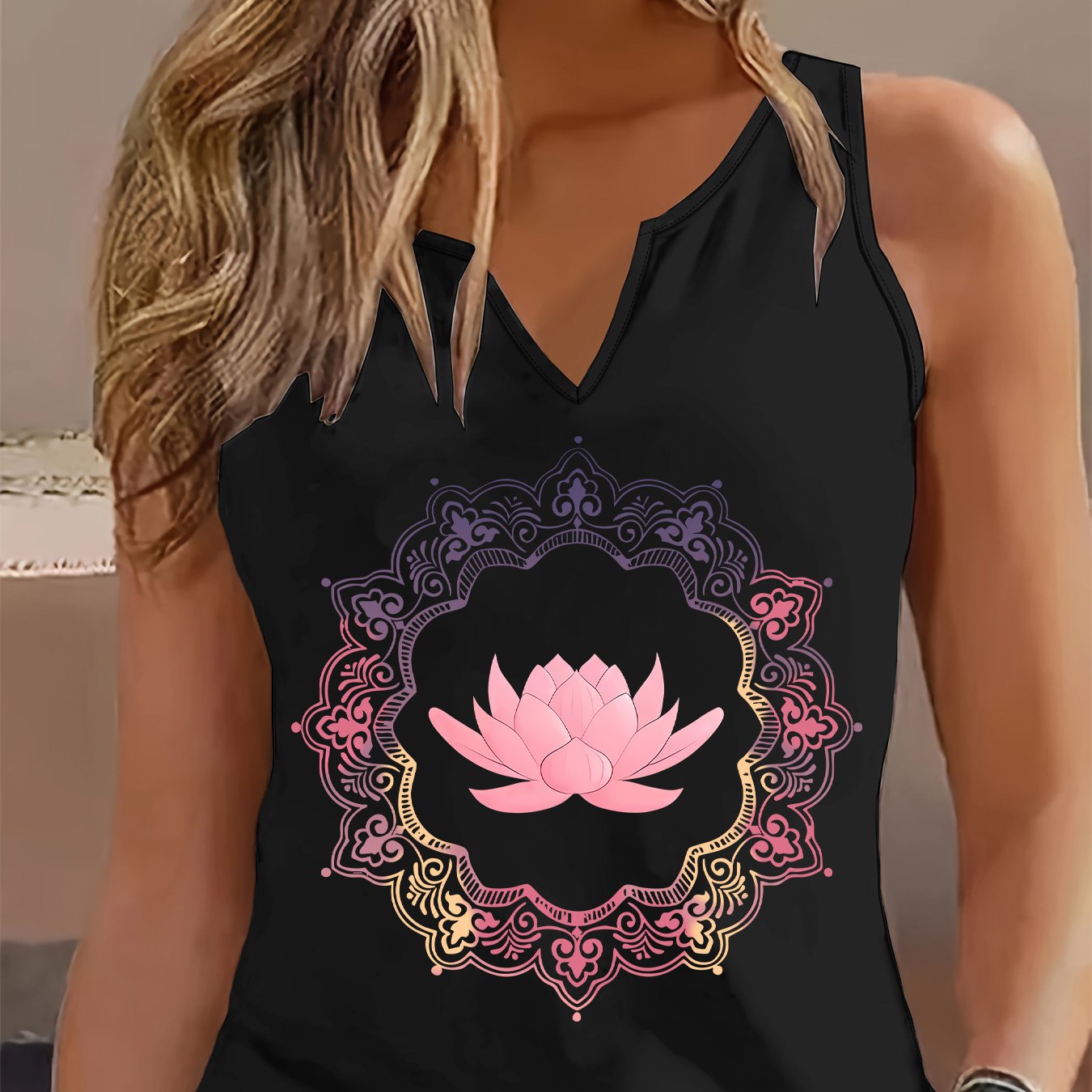TEMU Camiseta sin de mujer a con un diseño refrescante, con estampado de , corte holgado, cuello en V, para ropa casual