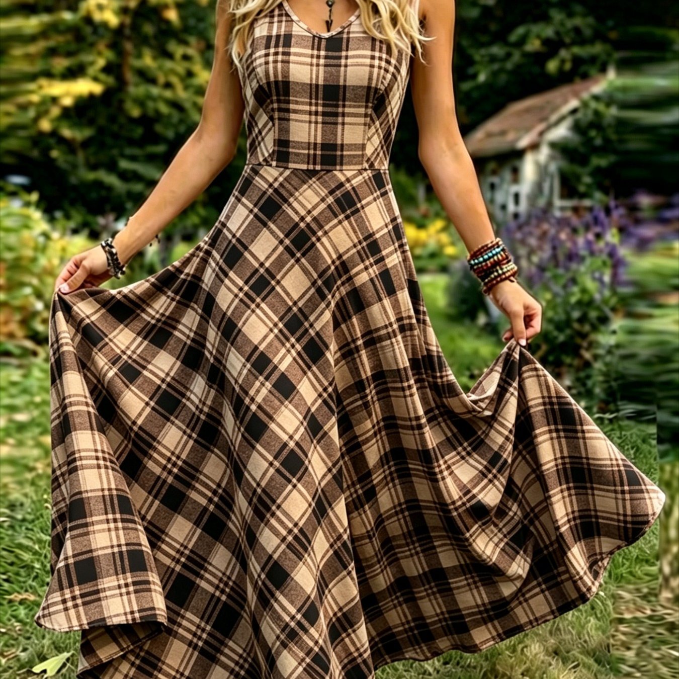 Plus Size, Women's Vintage-style Sleeveless Dress-an Elegant, Casual, Round-neck A-line Maxi Dress. Easy To Care For, Perfect For Daily Wear And Vacation Leisure.