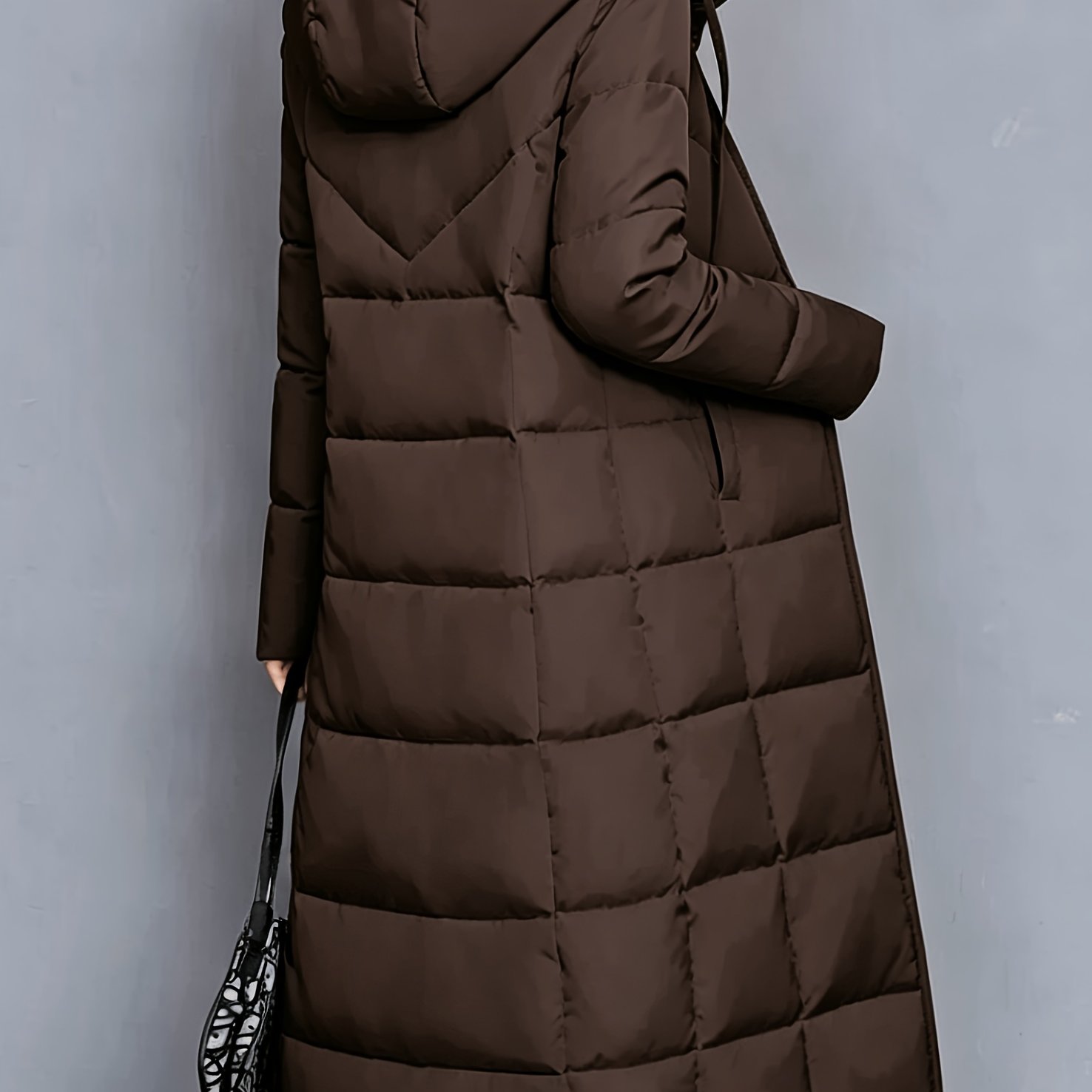 TEMU Thickened Long Winter Hooded Padded Coat For Women, New Winter Style Slim-fit Knee-length Padded Coat Jacket