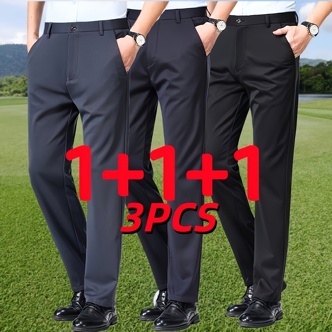 TEMU Men's Business Casual Dress Pants 3pcs, Multiple Color Combinations