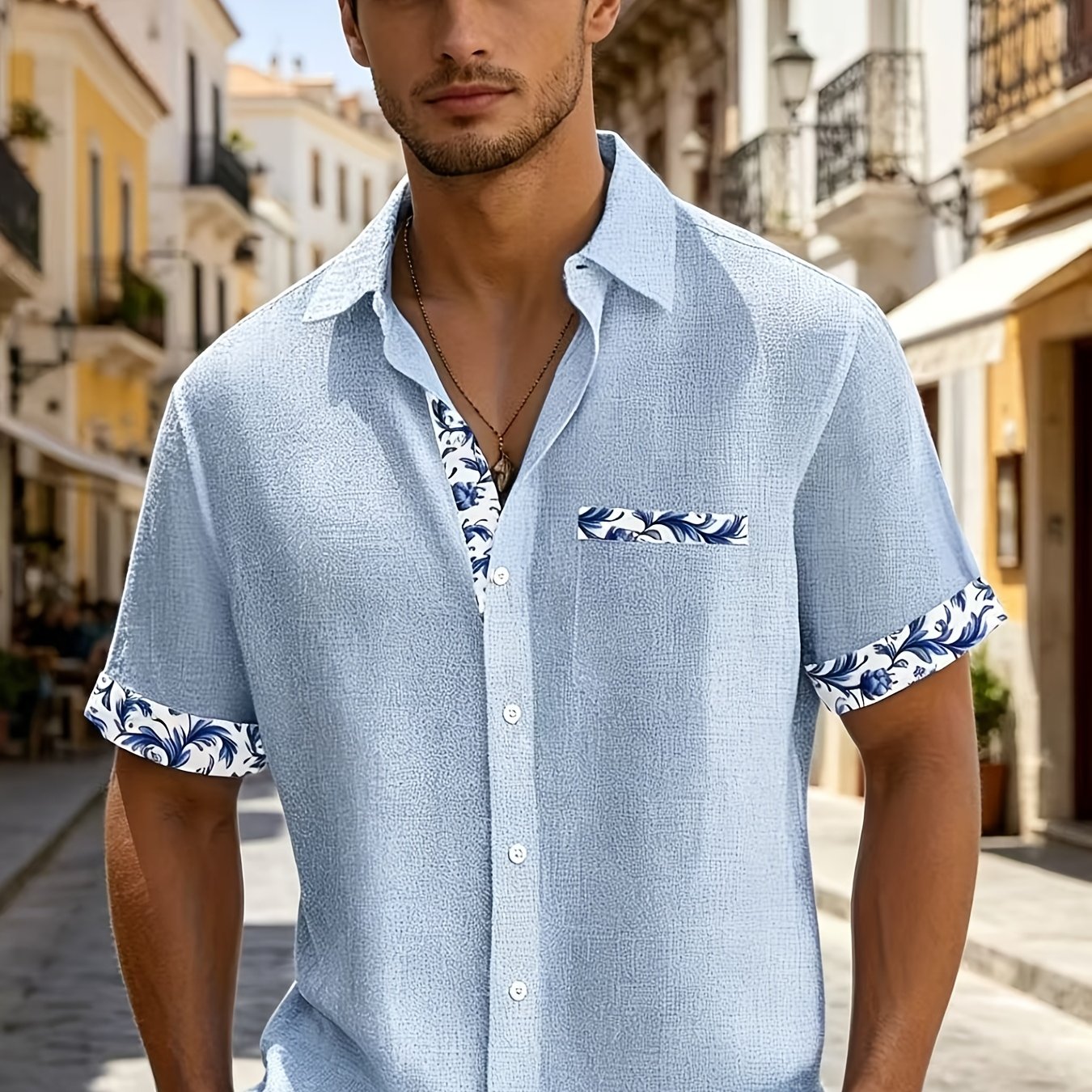 TEMU Chemise Hawaïenne Rétro à Imprimé Floral pour Homme - Légère et Respirante, Manches Courtes avec Poches de Poitrine, Lavable en Machine pour les