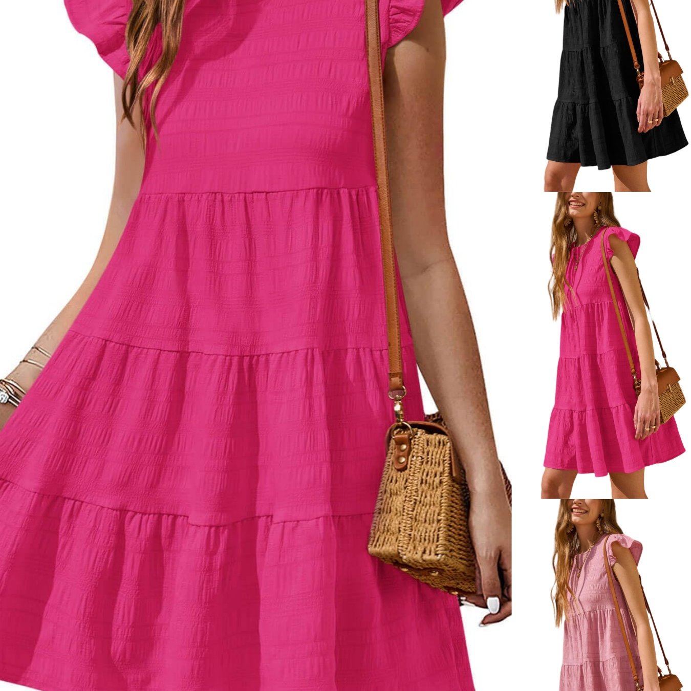 Women Daily Summer 2026 Flowy Dresses Ruffle Sleeve Mini Babydoll Dress Beach Casual Loose Sundress