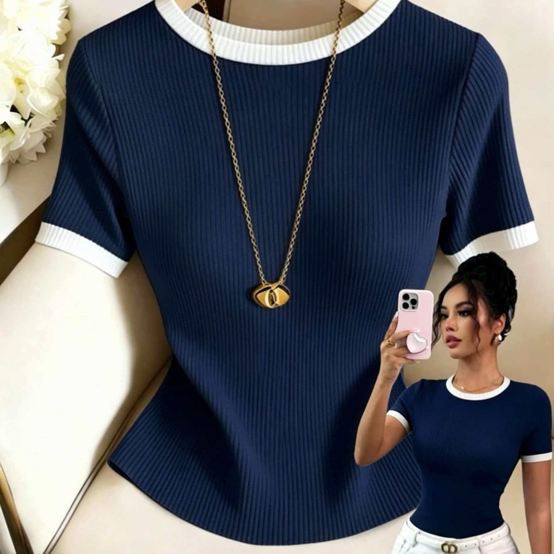TEMU Women's Casual Short-sleeve T-shirt, Versatile For Daily Wear, Women's Top, Women's Summer Top, Women's T-shirt