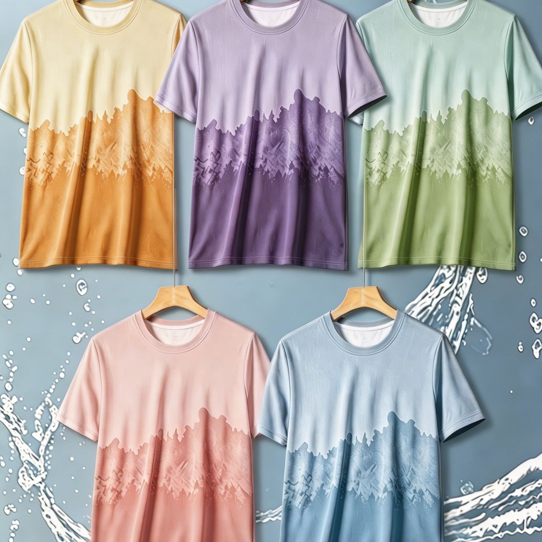 TEMU [print Design - Not Textured / 2d Printing] Gradient Brush Dye Plus Size 5pcs Set Men's Short Sleeve T-shirt, Enlarged And Loose Fit Round Neck