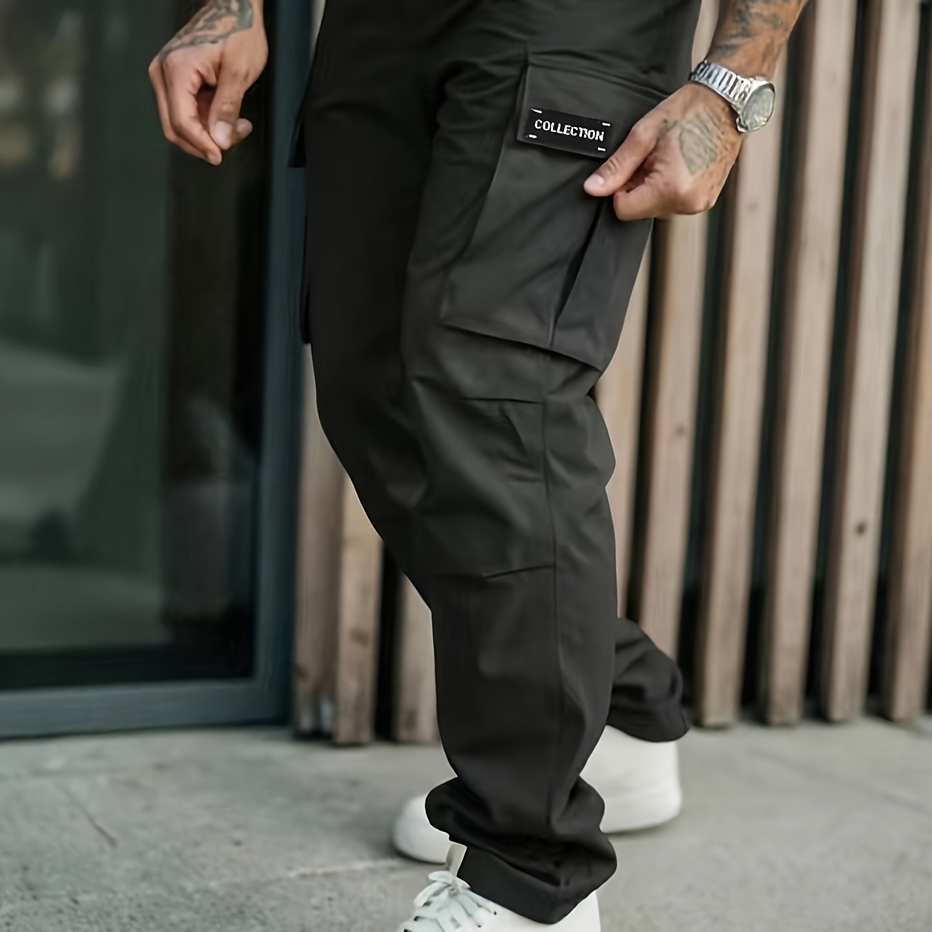 TEMU Men's Casual Cargo Pants, Loose-fit Comfortable Multi-pocket Outdoor Sports Trousers, Drawstring Straight-leg Men's Pants