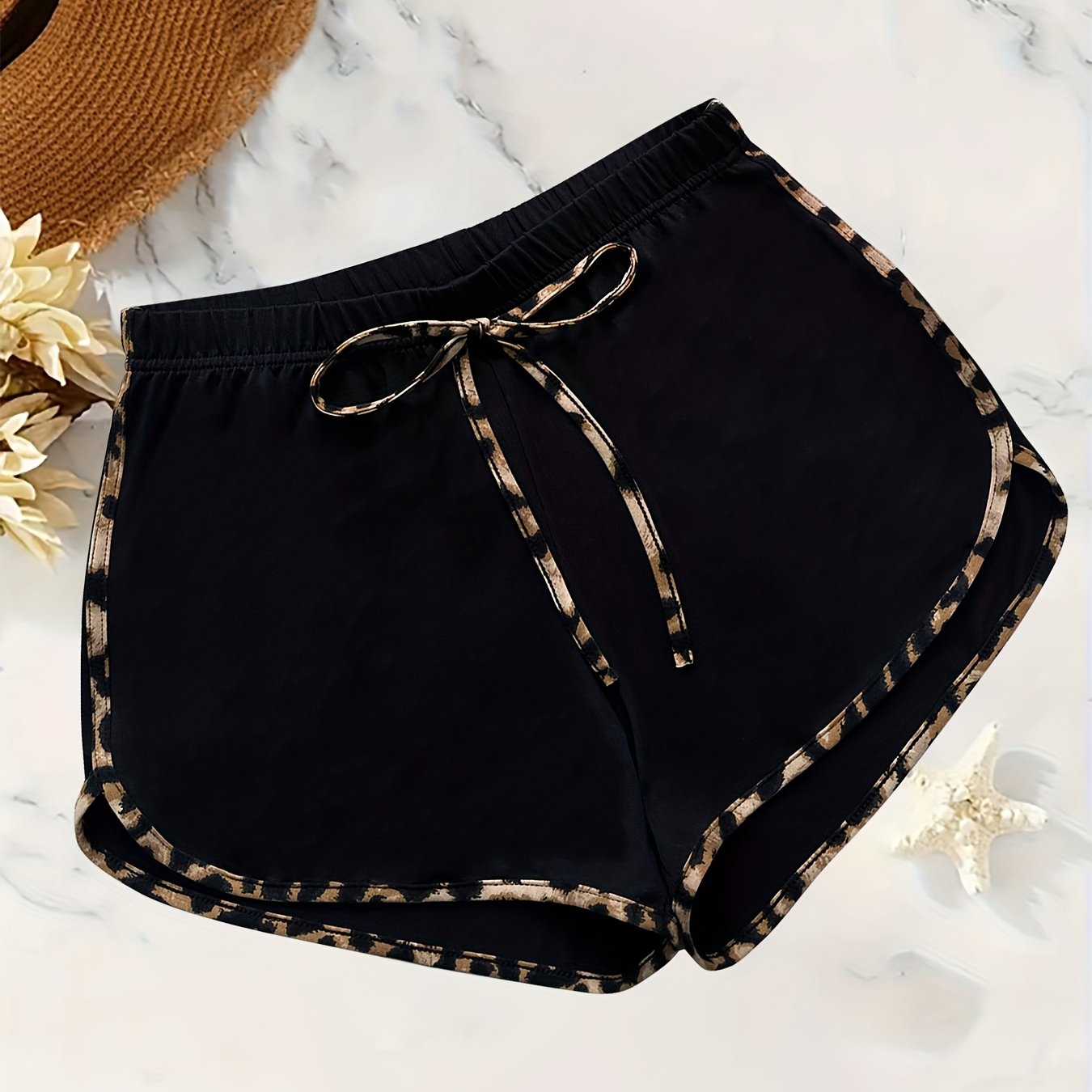 Leopard Print Trim Bow Decor Casual Fashion Summer Women's Shorts