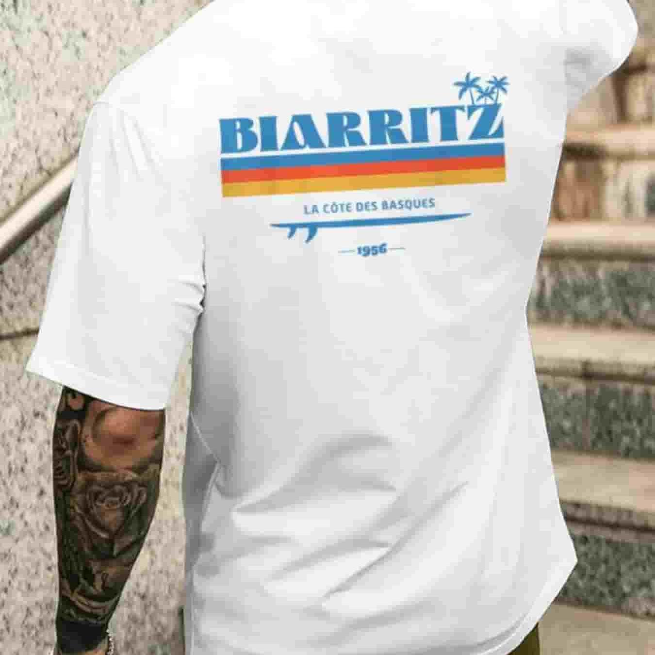 Biarritz Surfer France Country Retro Surfboard T-shirt Printed On The Back