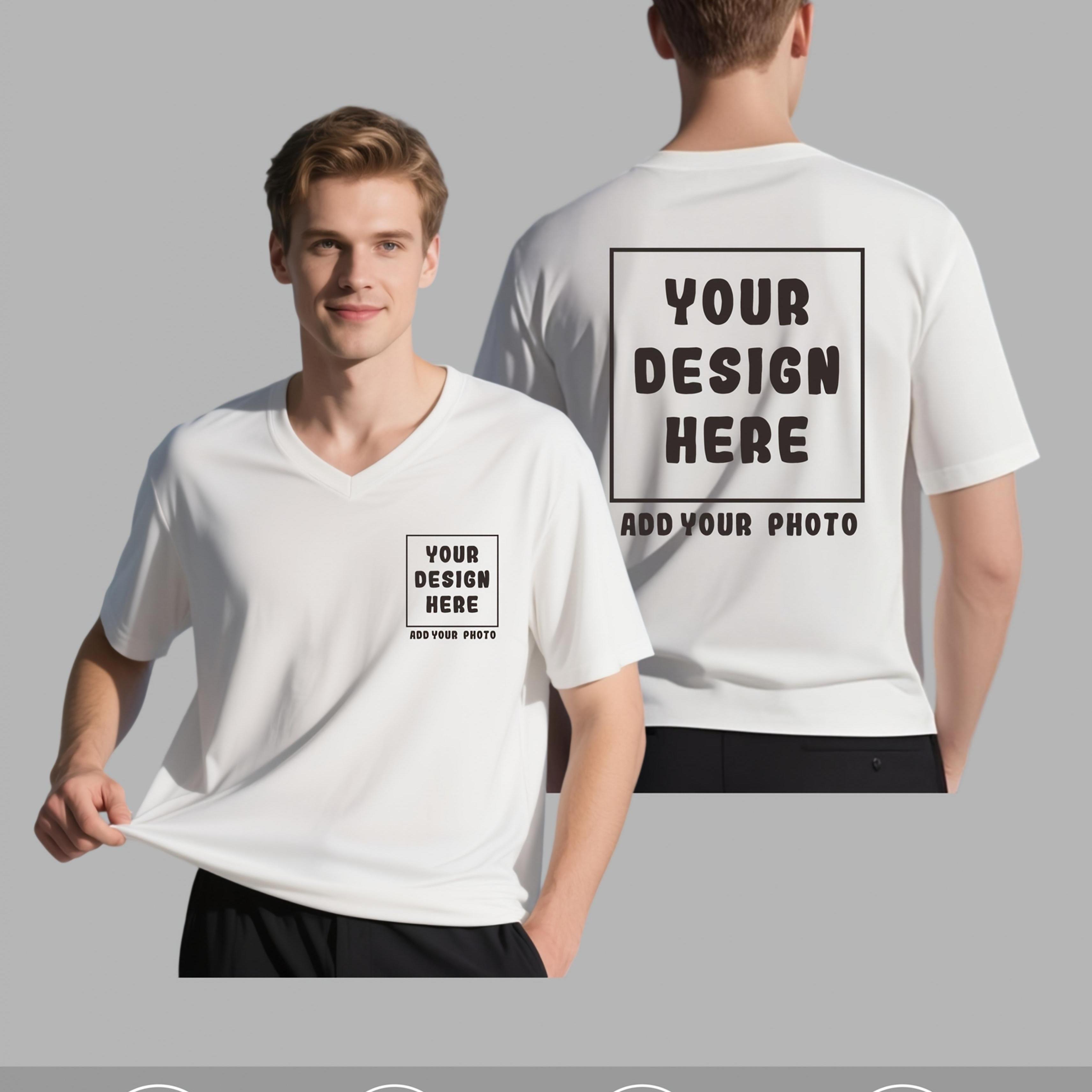 TEMU T-shirt personalizzata da casual con scollo a V, ad asciugatura rapida, logo personalizzabile sul e sulla schiena, traspirante, confortevole, ad