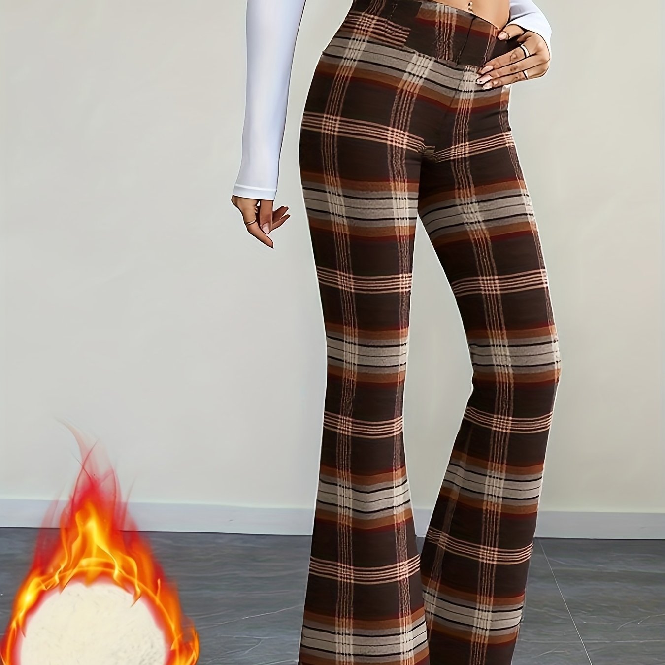 TEMU Women's Autumn And Winter Warm -lined Thickened Thermal Leggings, High-waisted Flared Comfortable Running S Trousers