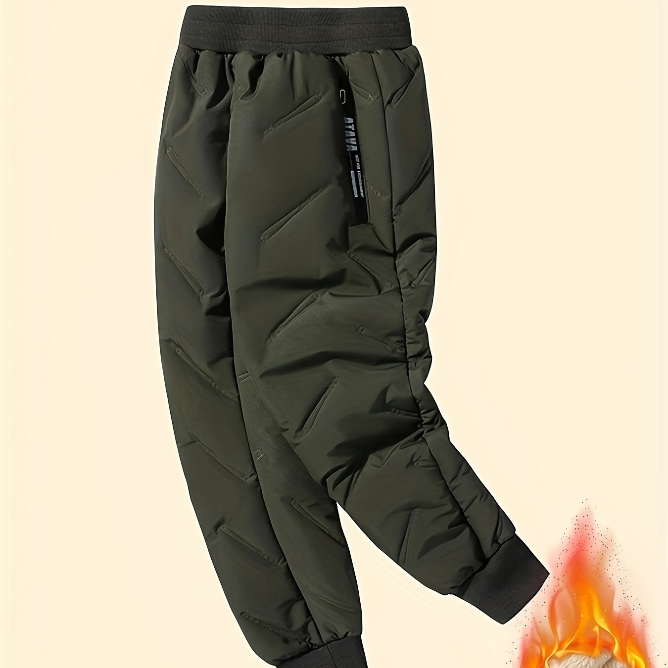 Boys' Thick Fleece-lined Joggers - Warm Olive Green Casual Pants With Elastic Waistband For Fall/winter, Jogging Pants, Perfect For Outdoor