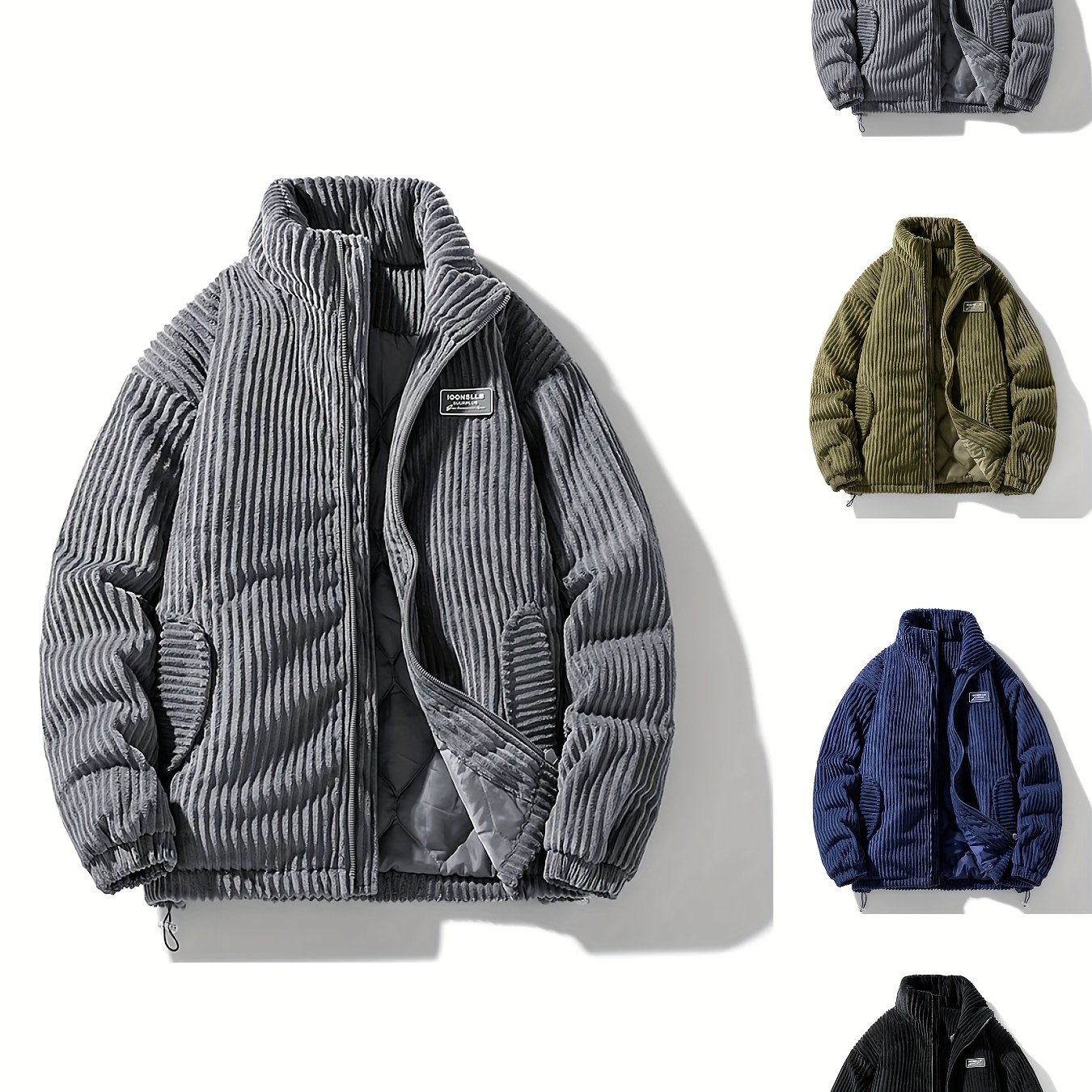 TEMU Shule Shui Obm Men's Winter Warm Stand Collar Padded Outdoor Sports Jacket Casual Fashion Padded Thickened Outerwear