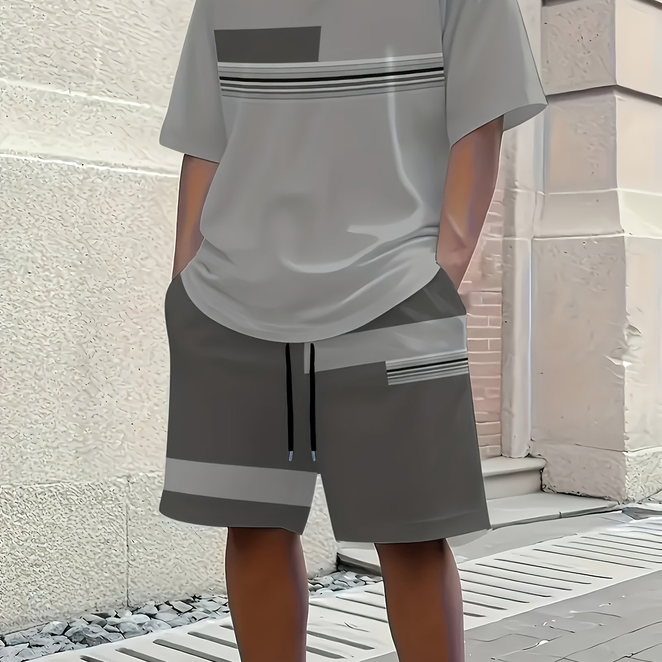 TEMU Plus Size Men's Gradient Casual Suit Men's Fashion Short Sleeved Shorts Two-piece Set Summer Trend Sports Suit