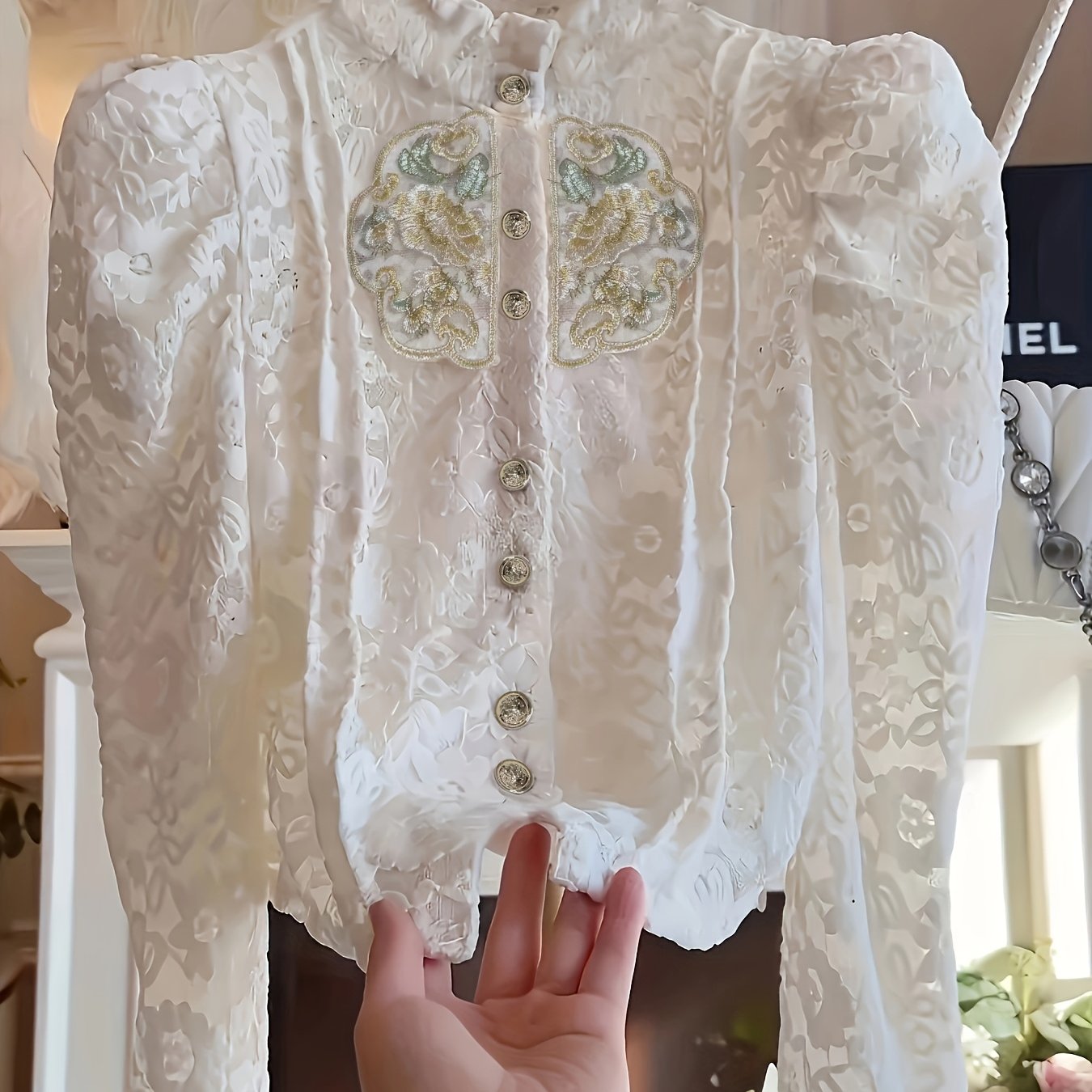 TEMU A Stylish Lace Blouse For Women, Featuring A Unique French Vintage Design, Perfect For Season