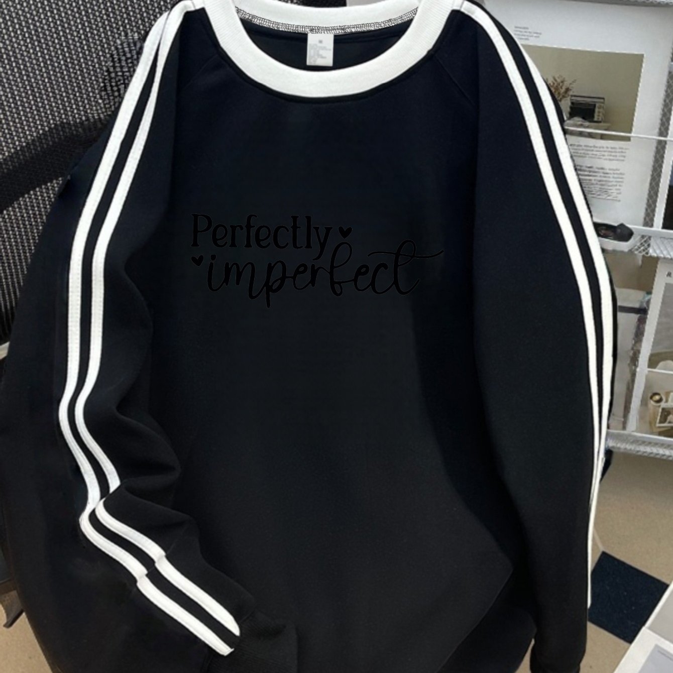 TEMU Autumn Winter New Women' Round Neck Sweatshirt With Vertical Casual Versatile