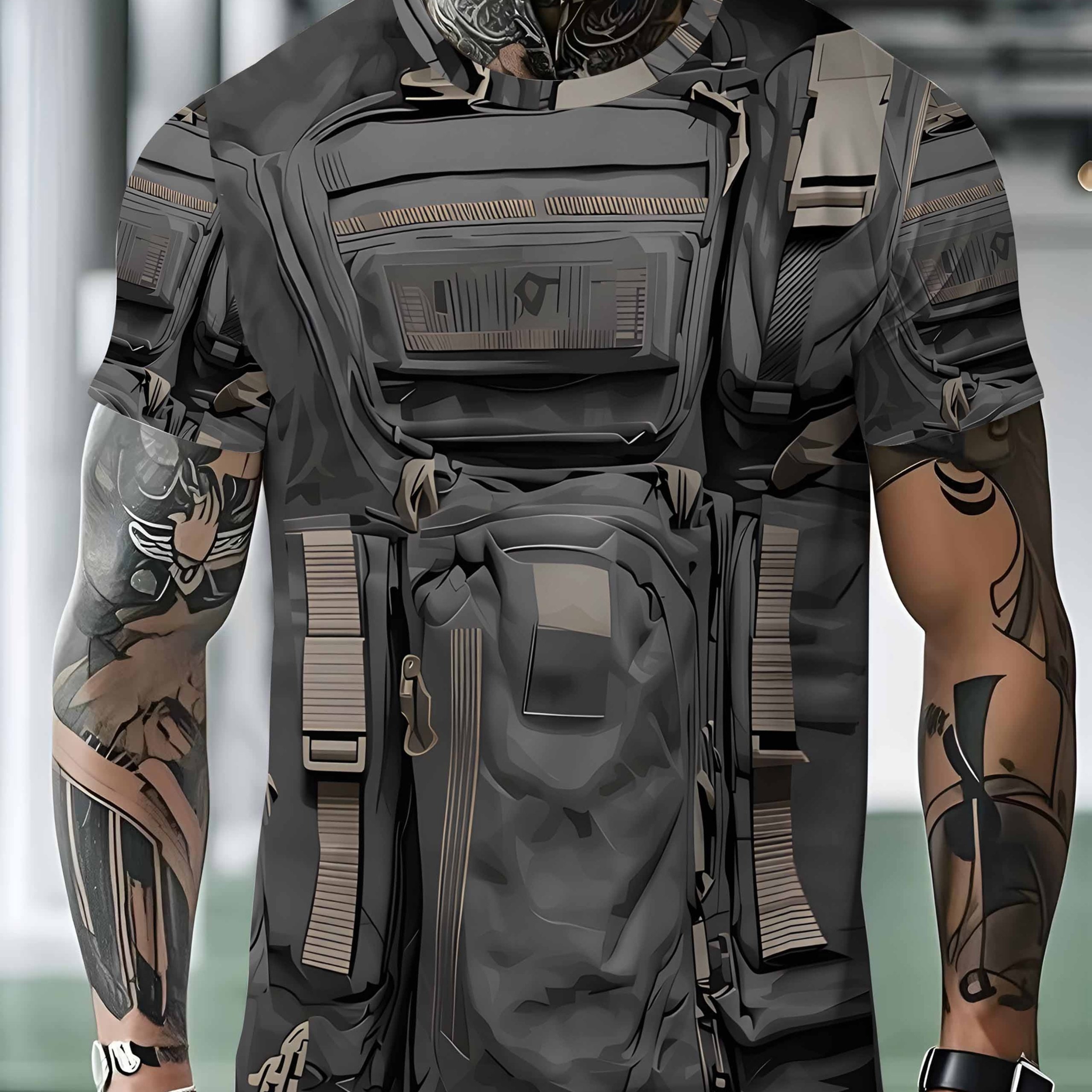 TEMU Men's Casual T-shirt - Lightweight Polyester Fabric ~ Outdoor Vacation Machine Washable, , Casual Fashion Wear | Round Neck T-shirt | Sheer