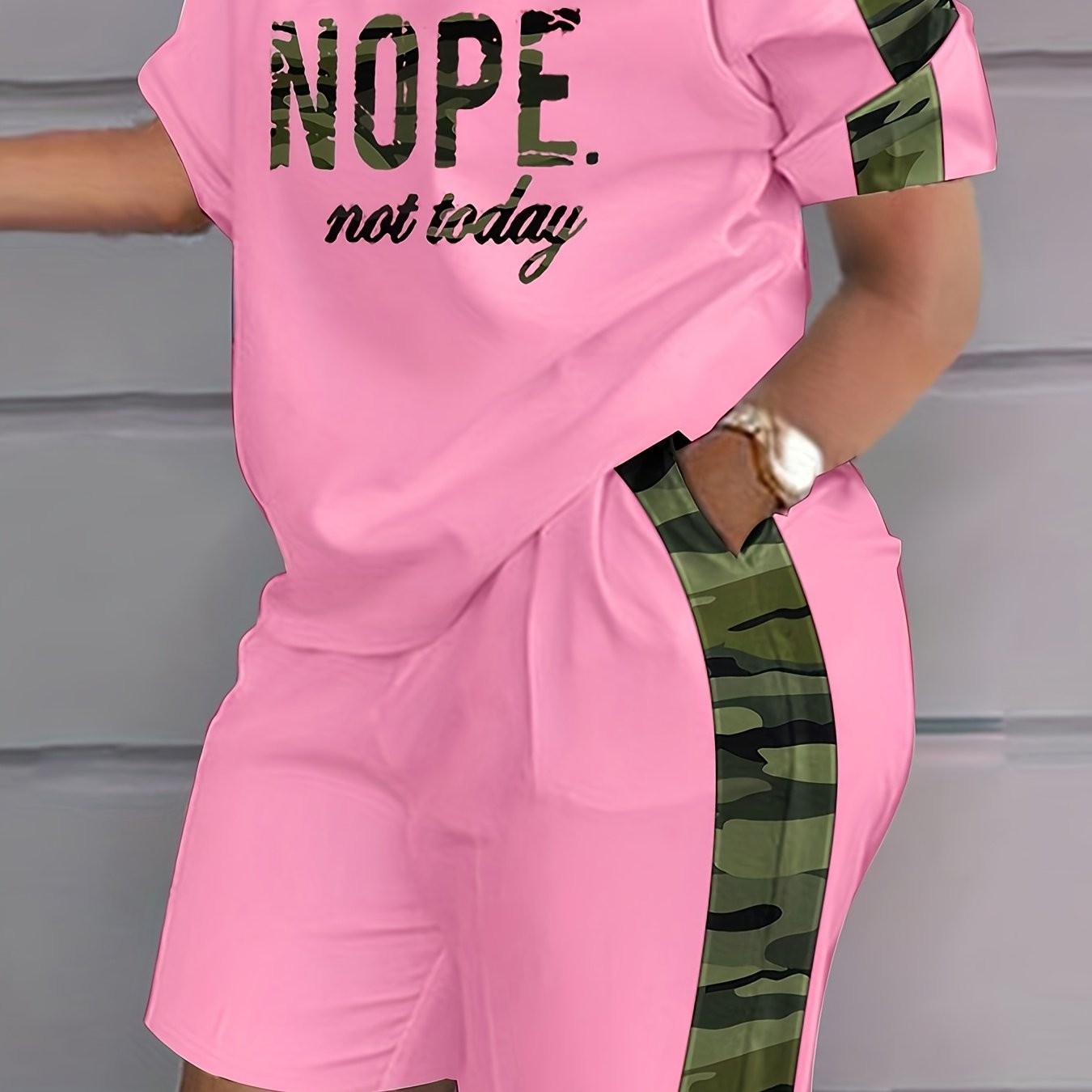 TEMU Loose And Versatile Plus Size Clothing Two-piece Set, Soft And Comfortable, Women's Plus Letter Printing, Natural Modeling, With A Of Sets, Casual Fashion