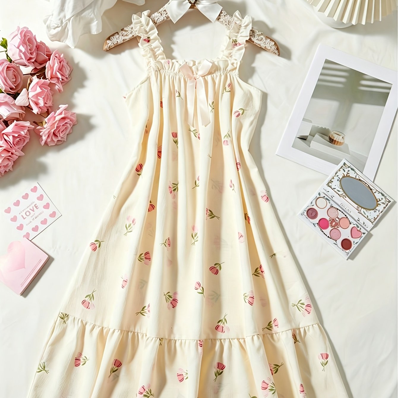 TEMU Women's Floral Print Sleeveless Nightgown - Straps And Hem, Lightweight & Breathable Summer Loungewear, Casual Dress