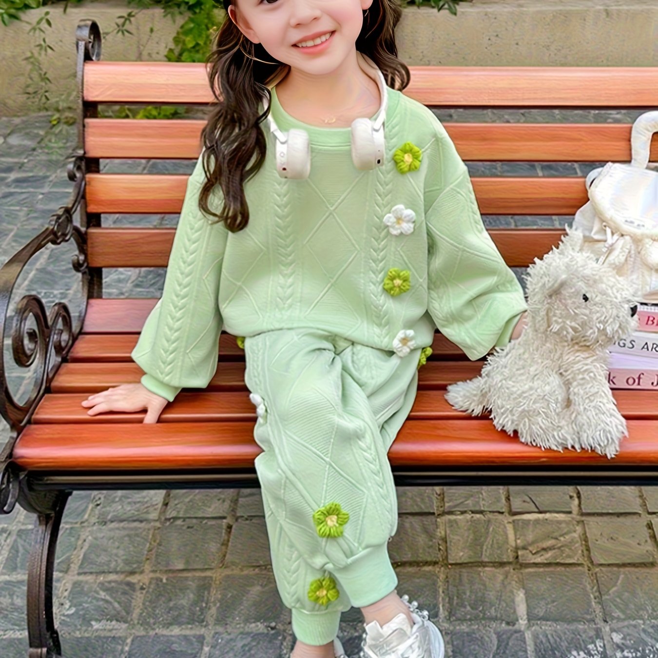 3d Decorative Girls' Spring/autumn Fashion Set Korean Style ' Clothing Influencer Two-piece Set Small Floral Decorative Dress, For Outdoor
