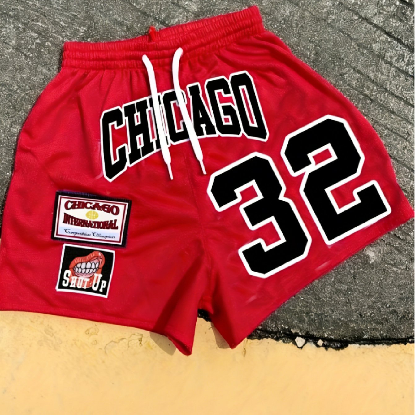 TEMU Men's Chicago-themed #32 Shorts With Iconic Lettering Print - Basketball Streetwear Regular Fit Sweatpants Suitable For Daily Commuting, Beach