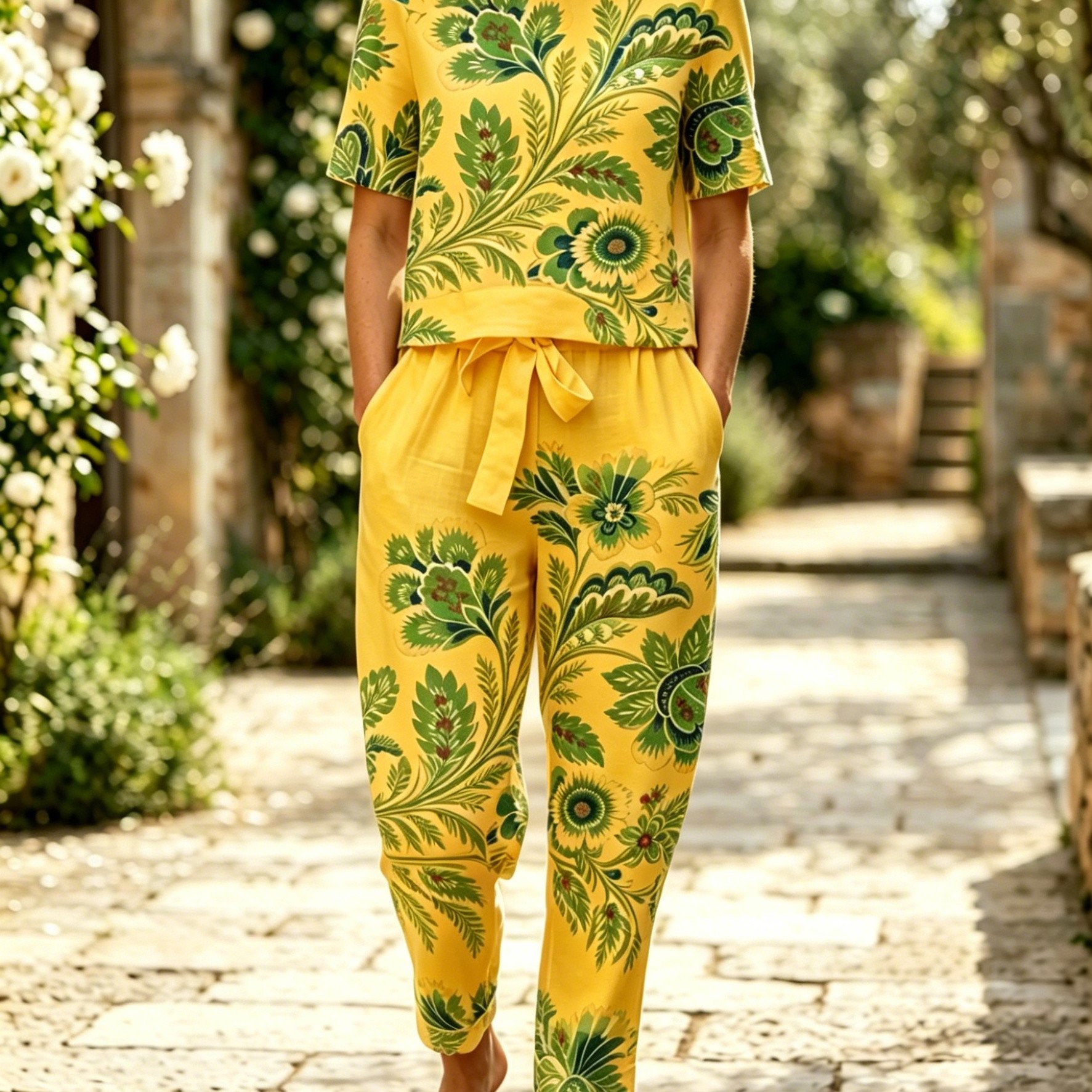 Image of Two-piece Summer Women' Set: Short-sleeve Top And Casual Matching Pants, Lazy Breathable Casual Set
