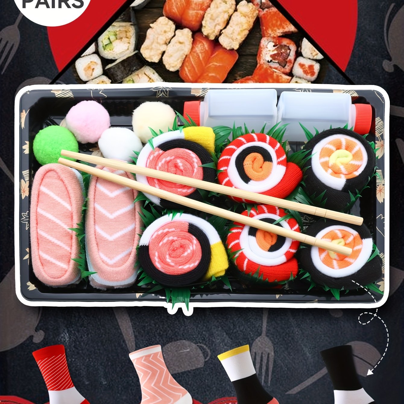 Image of 4 Pairs Outdoor Mid-calf Gift Socks Unisex Sushi-themed Socks In Gift Soft & Cozy Trendy Socks Surprise Gift For Valentine's Day/easter/ramadan/party A & Exquisite Gift For