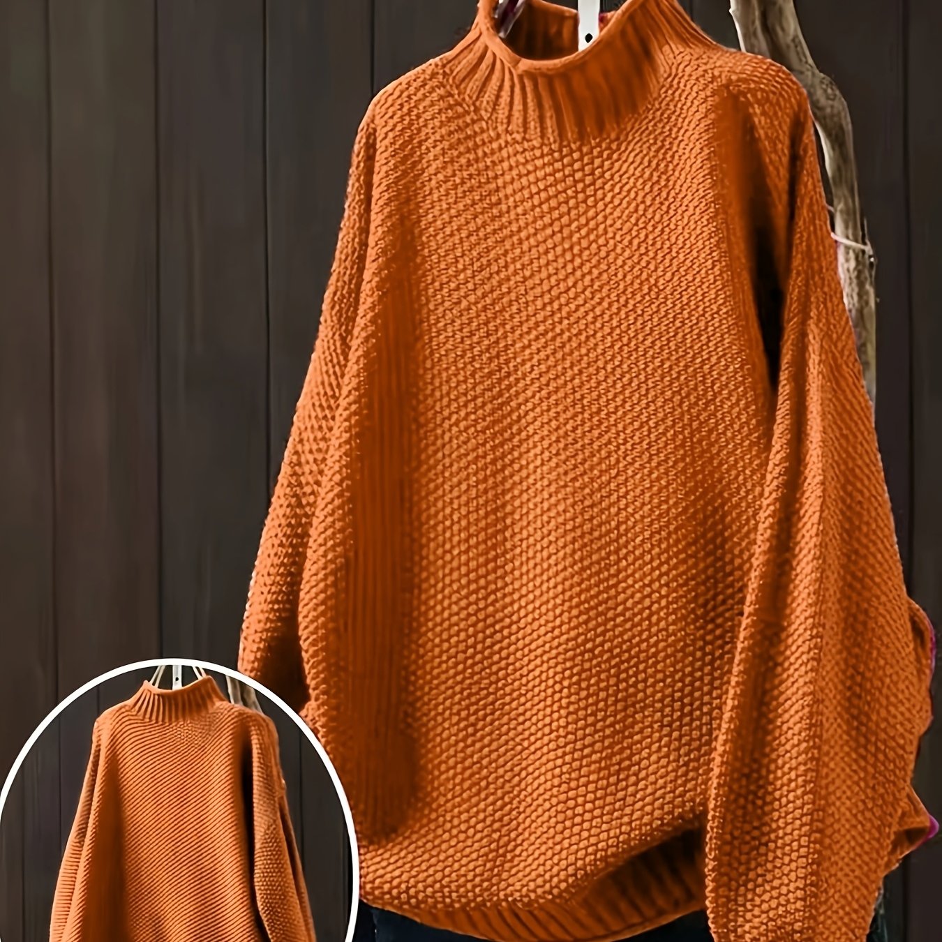 TEMU Plus Size, Semi-high Neck Pullover Long Sleeve Shirt