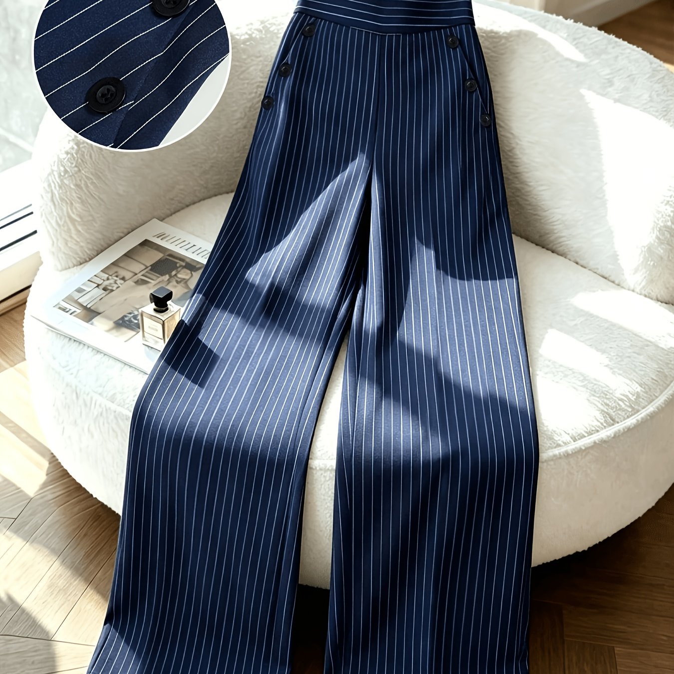 TEMU Fashionable Minimalist Elegant High-waisted Slim-fit Long Pants, Loose Straight-leg Casual Pants, Party , Workplace Office, Daily Casual