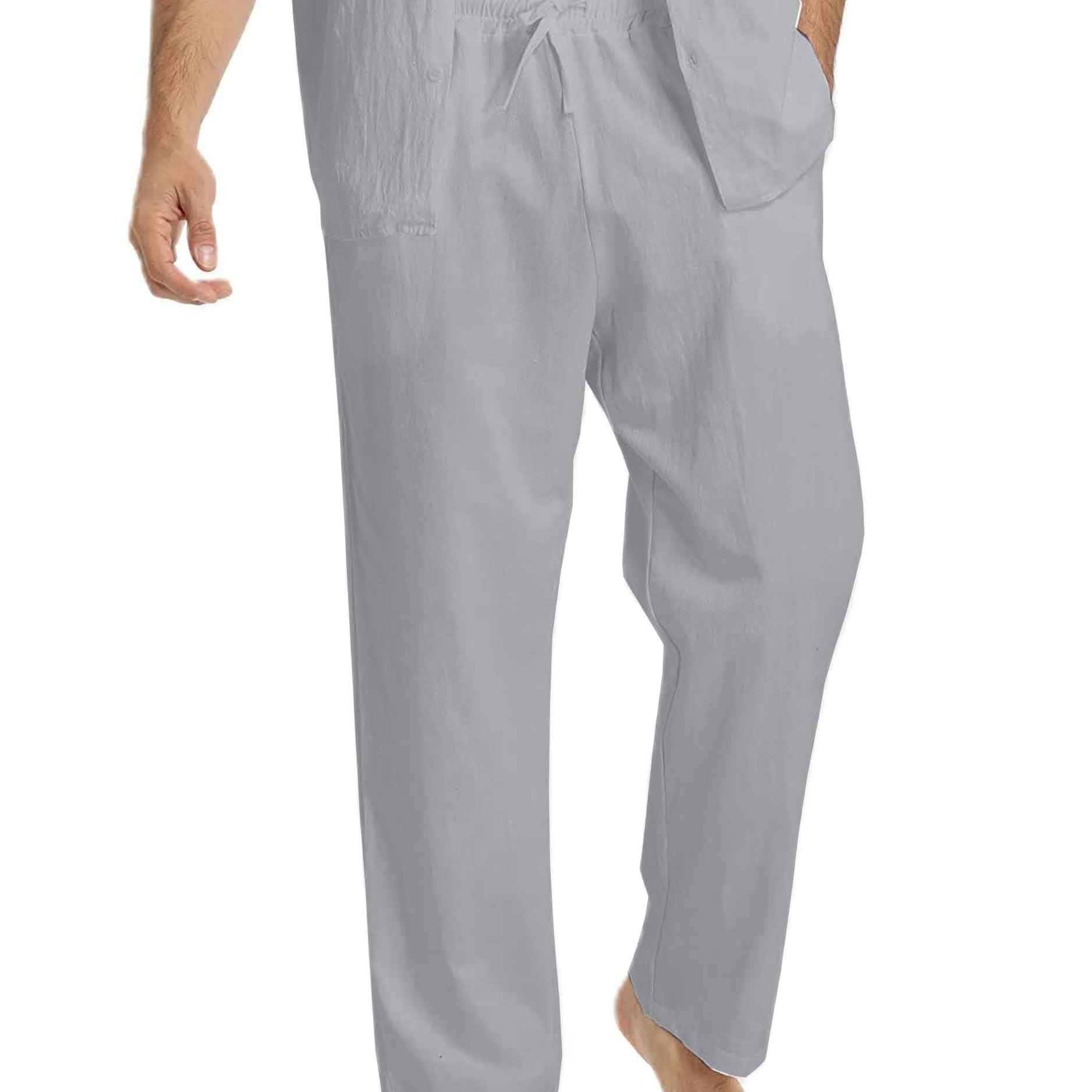 Men's Casual Cotton Linen Pants Loose Fit Straight legs - Temu Canada