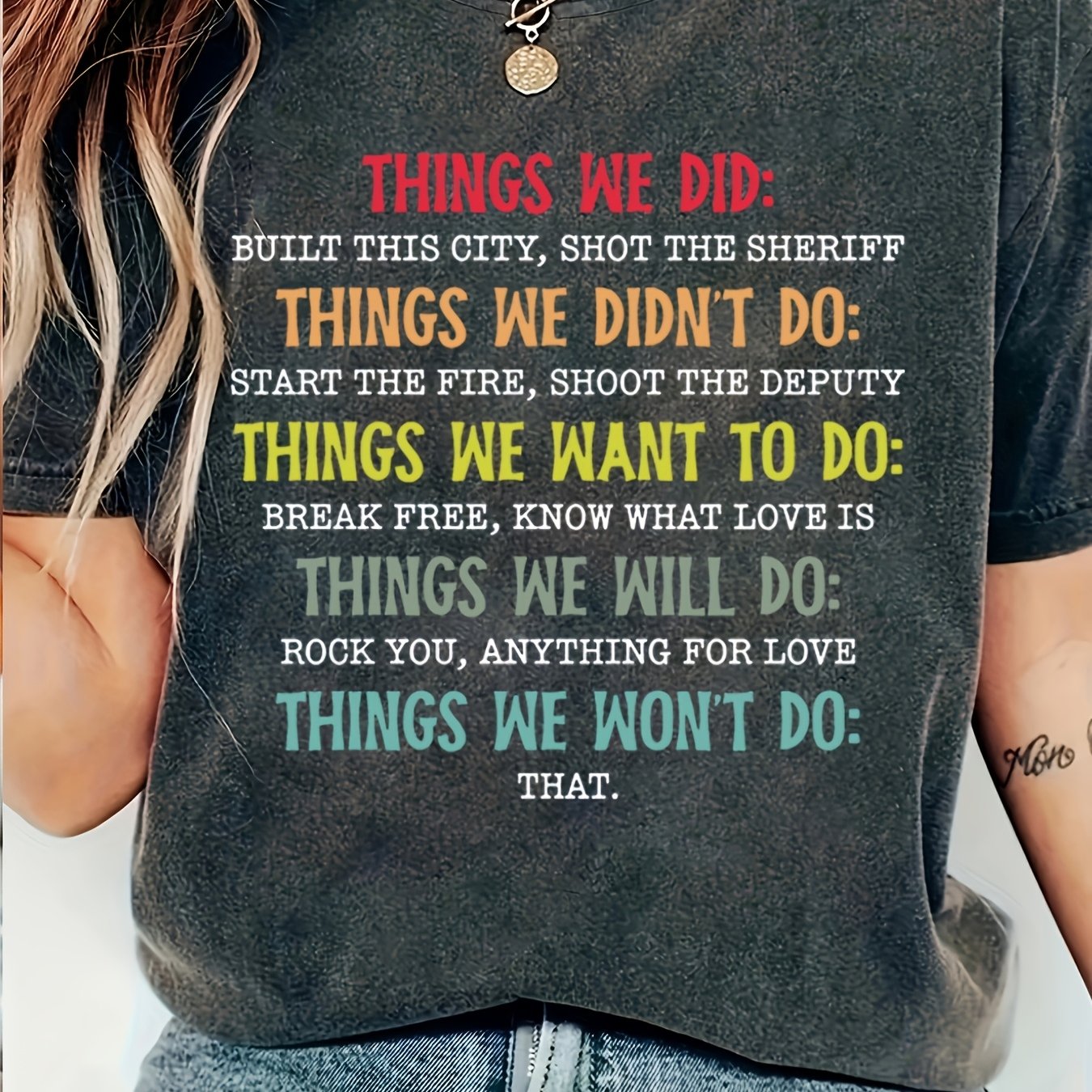 TEMU Slogan T-shirt, A Casual And Versatile Top For Music Lovers